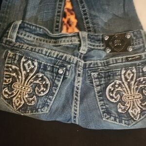 Miss Me Blue Boot Cut Jeans with Silver Embroidery